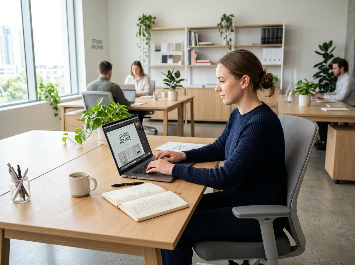 Modern studio workspace showing AverixOne website design